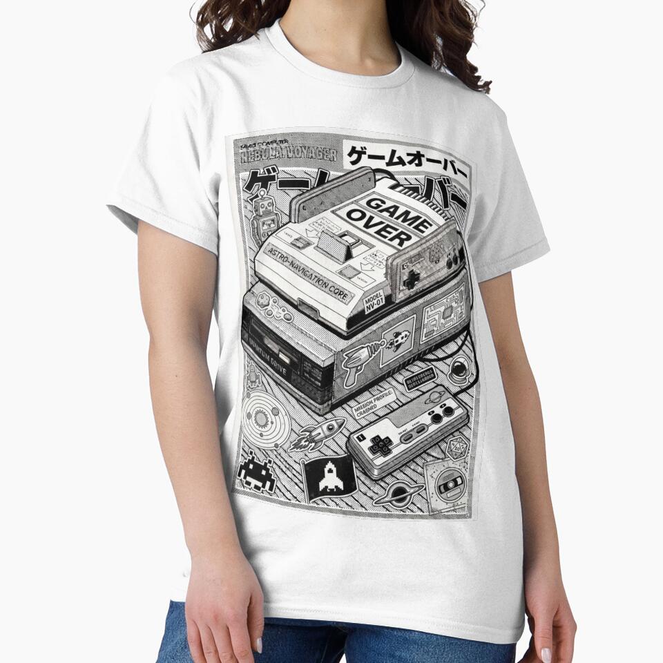 Nebula Voyager – Retro Gaming Console Space Arcade Art T-Shirt by zumerdiego