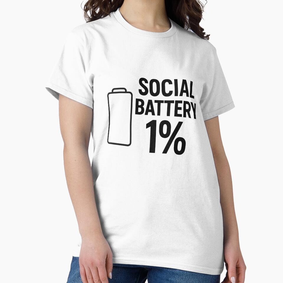 Social Battery 1% – Funny Introvert Low Energy Quote by Nick29S