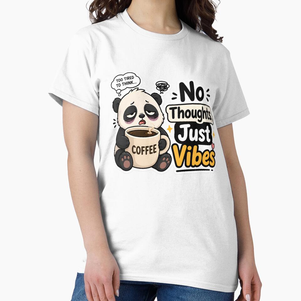 No Thoughts Just Vibes Panda Sticker | Funny Coffee Quote by BLOOMVELLE