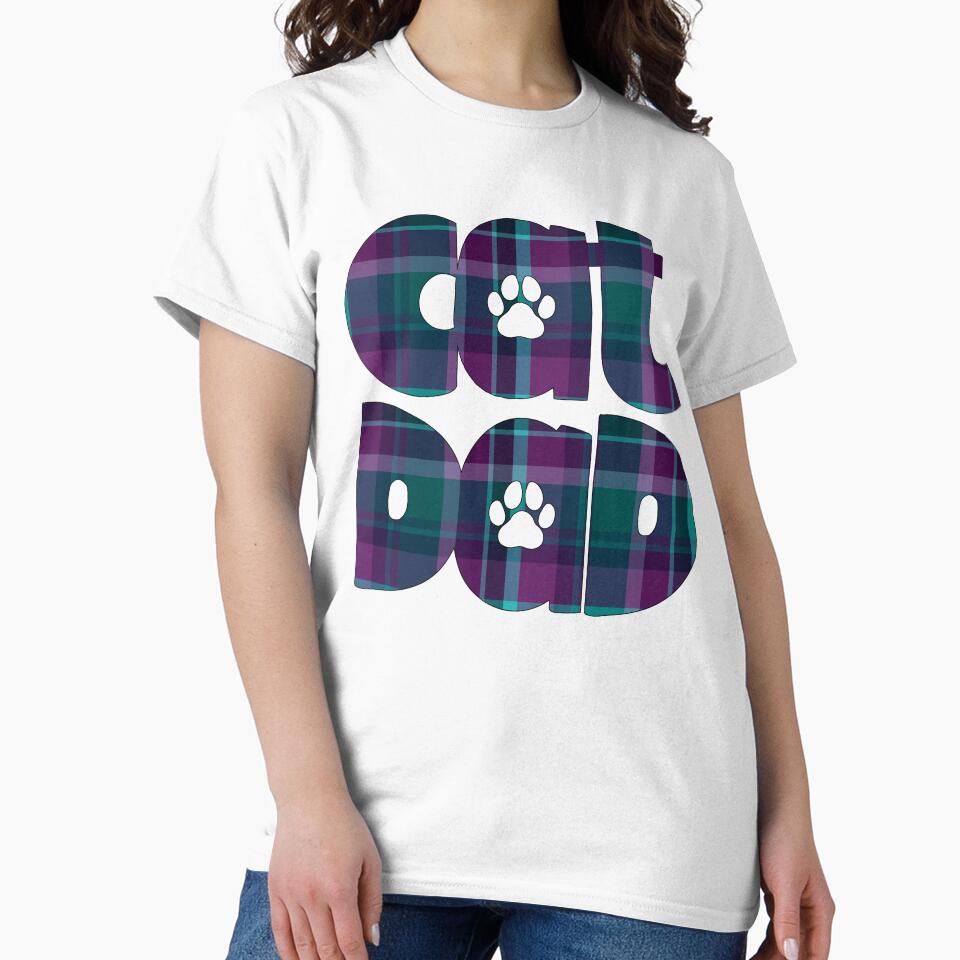 Cat Dad Purple Blue Turquoise Teal  Plaid by HeidiMyersArt