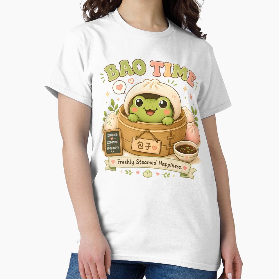 Cute Bao Bun Frog Kawaii T-Shirt | Steamed Dumpling Frog Foodie Aesthetic Gift by Snackwear Apparel