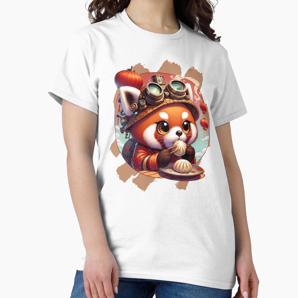 Cute Red Panda in Cheongsam Eating Dumplings by Dynke