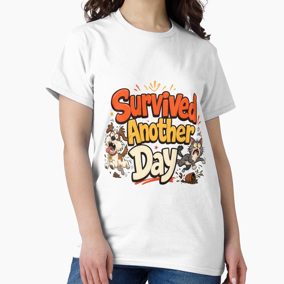 Survived Another Day Multi Pet Parent Funny T-Shirt by Ashley critters