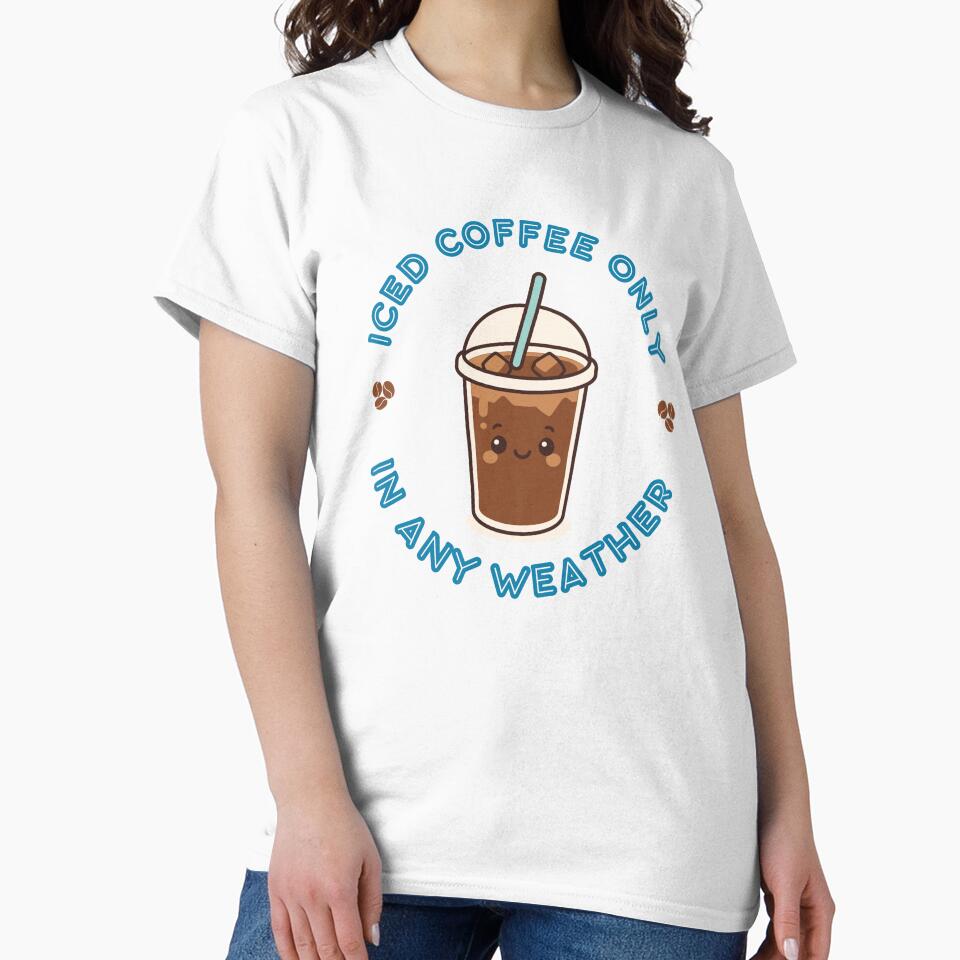 Iced Coffee Only In Any Weather Cute Kawaii Mascot Badge by Snowy Studio Designs