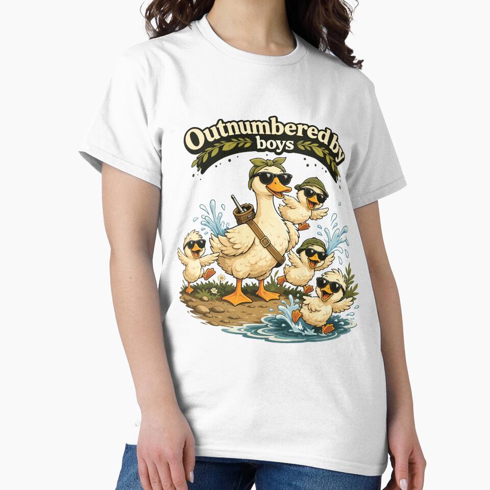 Outnumbered By Boys Funny Duck Mom Mothers Day Cute Boy Mom Humor by kiralynstration