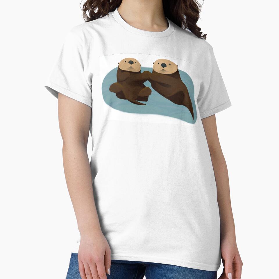 Sweet sea otters holding hands (white background) by Sage8