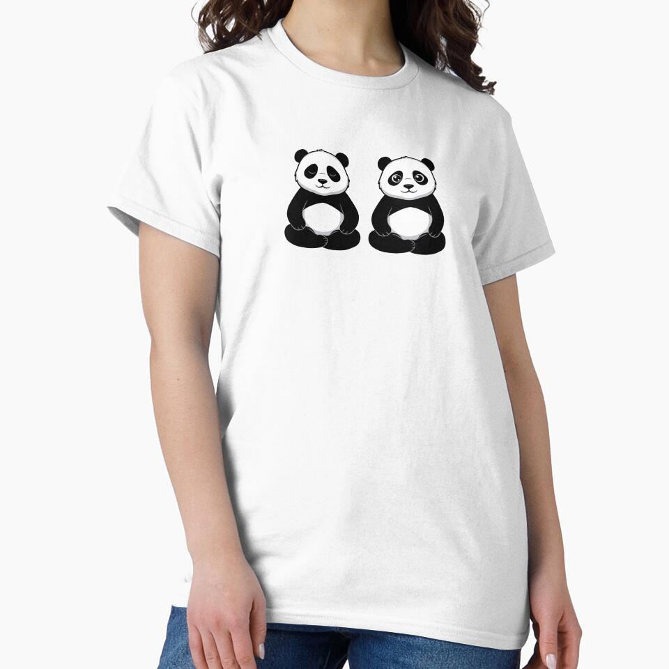 A cute minimalist cartoon of two calm pandas sitting in a yoga meditation pose by Misticpanda