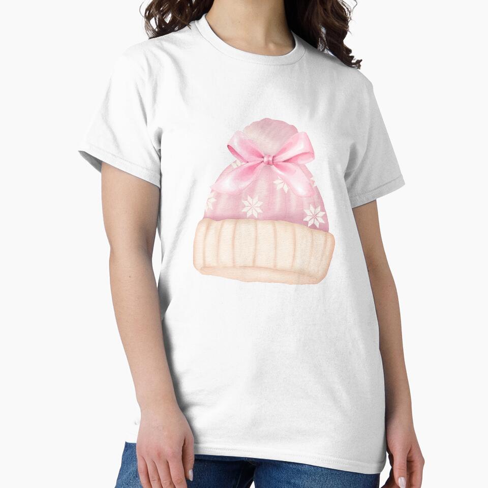Pink Snowflake Fleece Hat with Bow – Cozy Coquette Winter Aesthetic | Soft Girl Era by DivinePassion