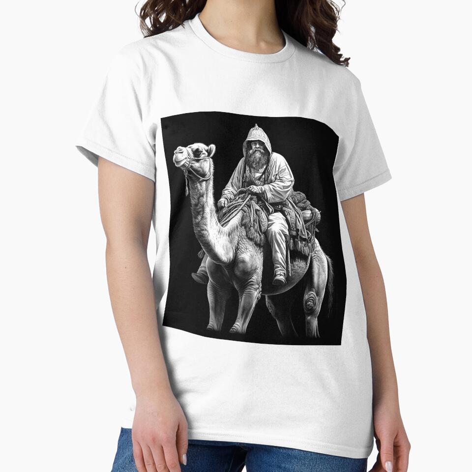 Black and White Camel Rider – Desert Nomad Travel Art by inkoutninja