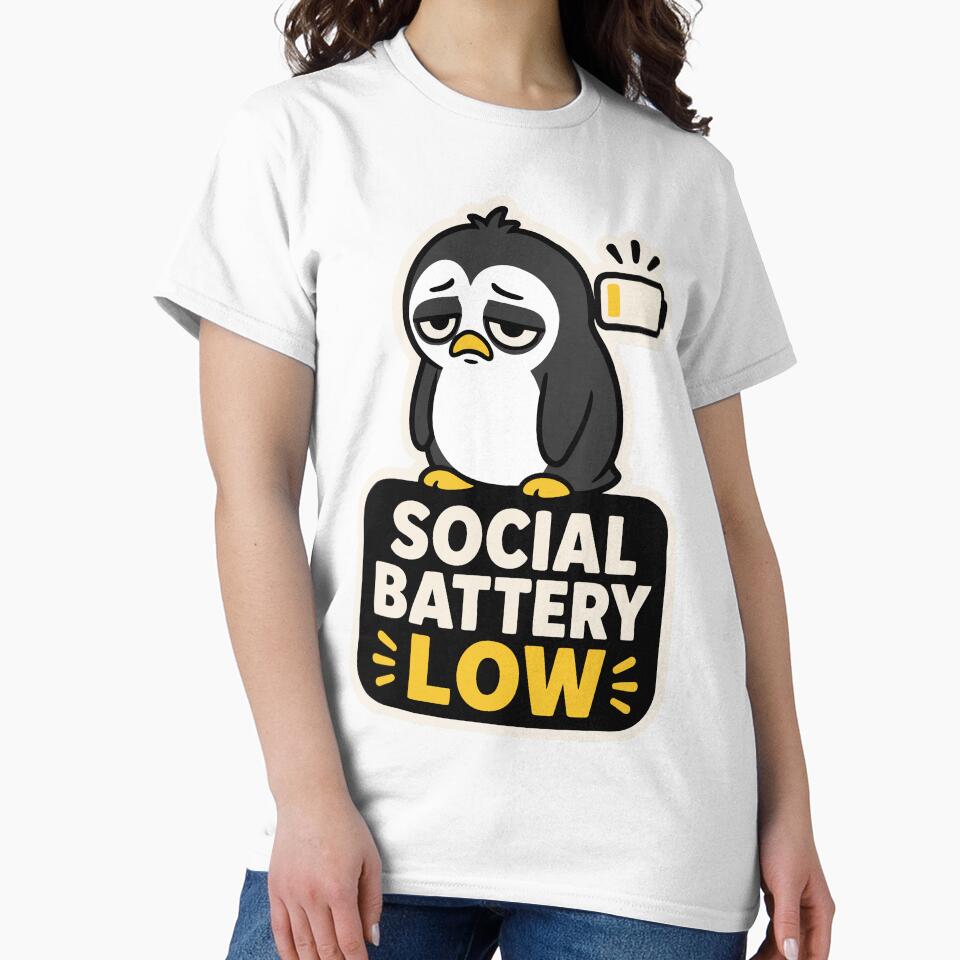 Social Battery Low Penguin – Funny Introvert Mood by EchoBlue Studio