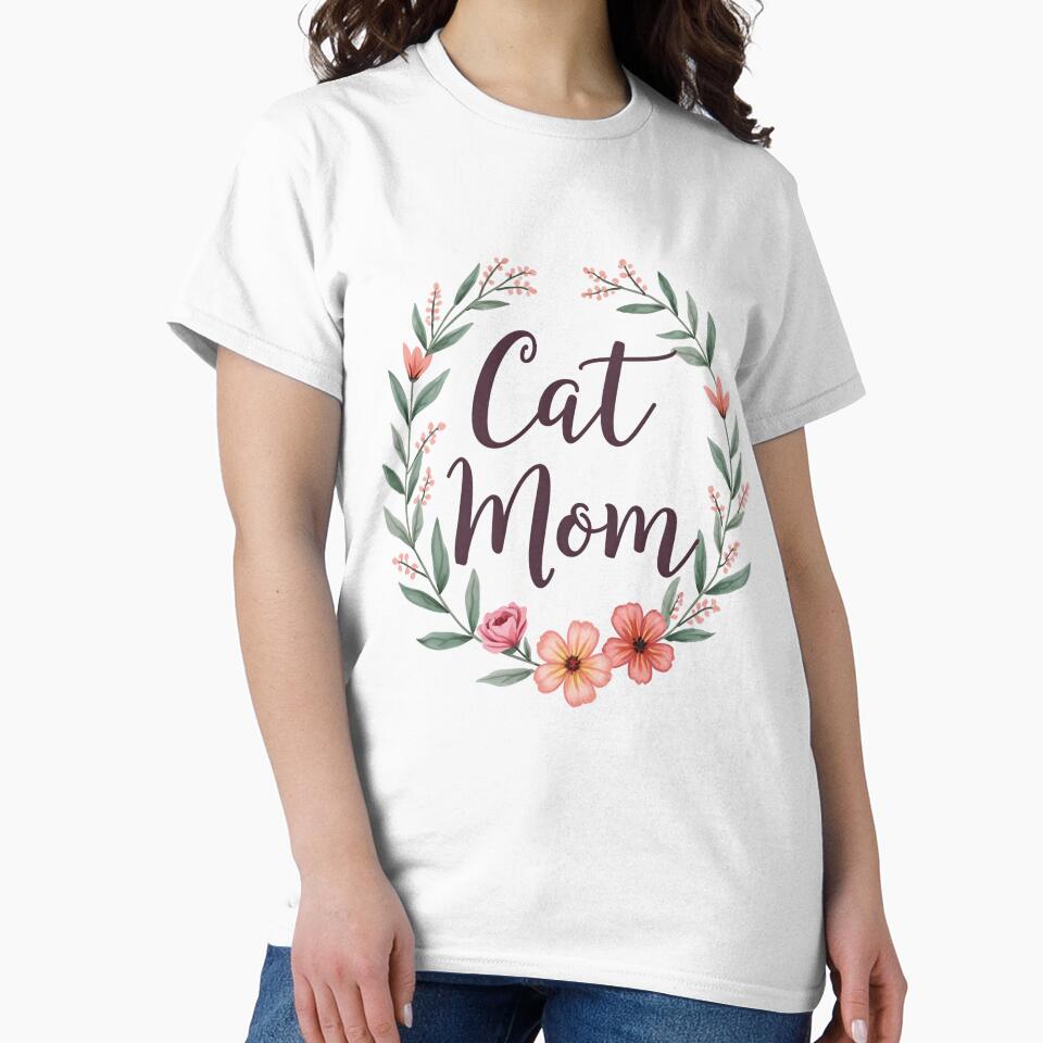Cat Mom Floral Wreath Watercolor Botanical Cat Lover Design by Amp6599