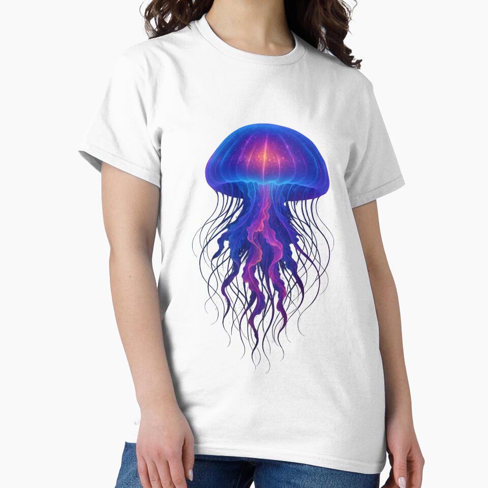 Neon Jellyfish Ocean Glow T-Shirt Design by Divakar Fashion