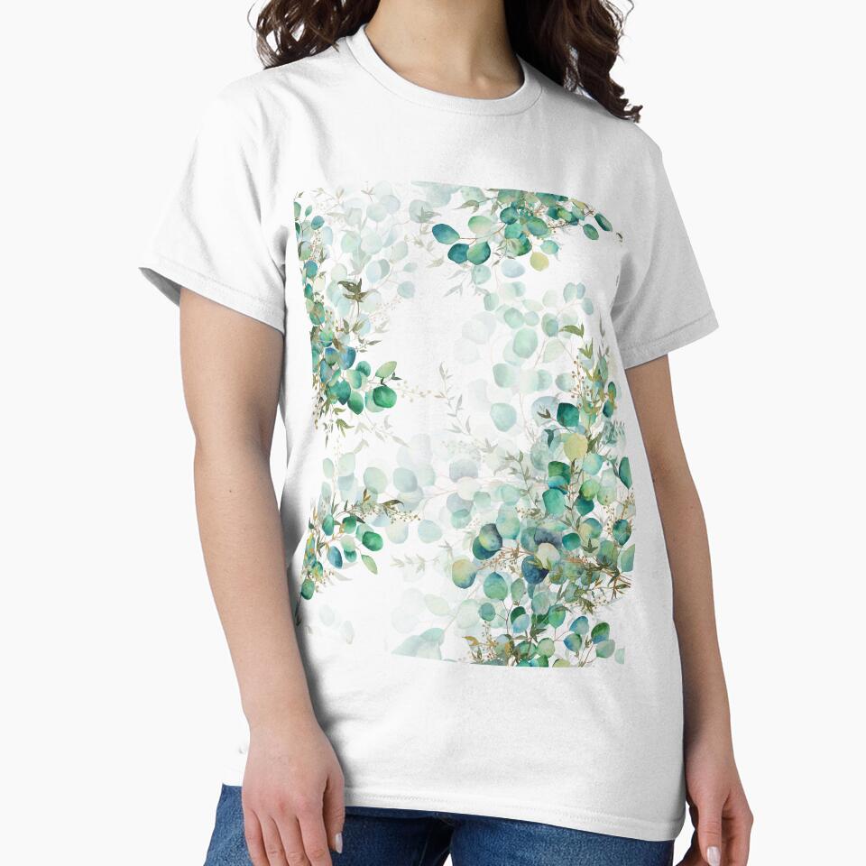 Seamless print of green eucalyptus watercolor leaves by Createssy