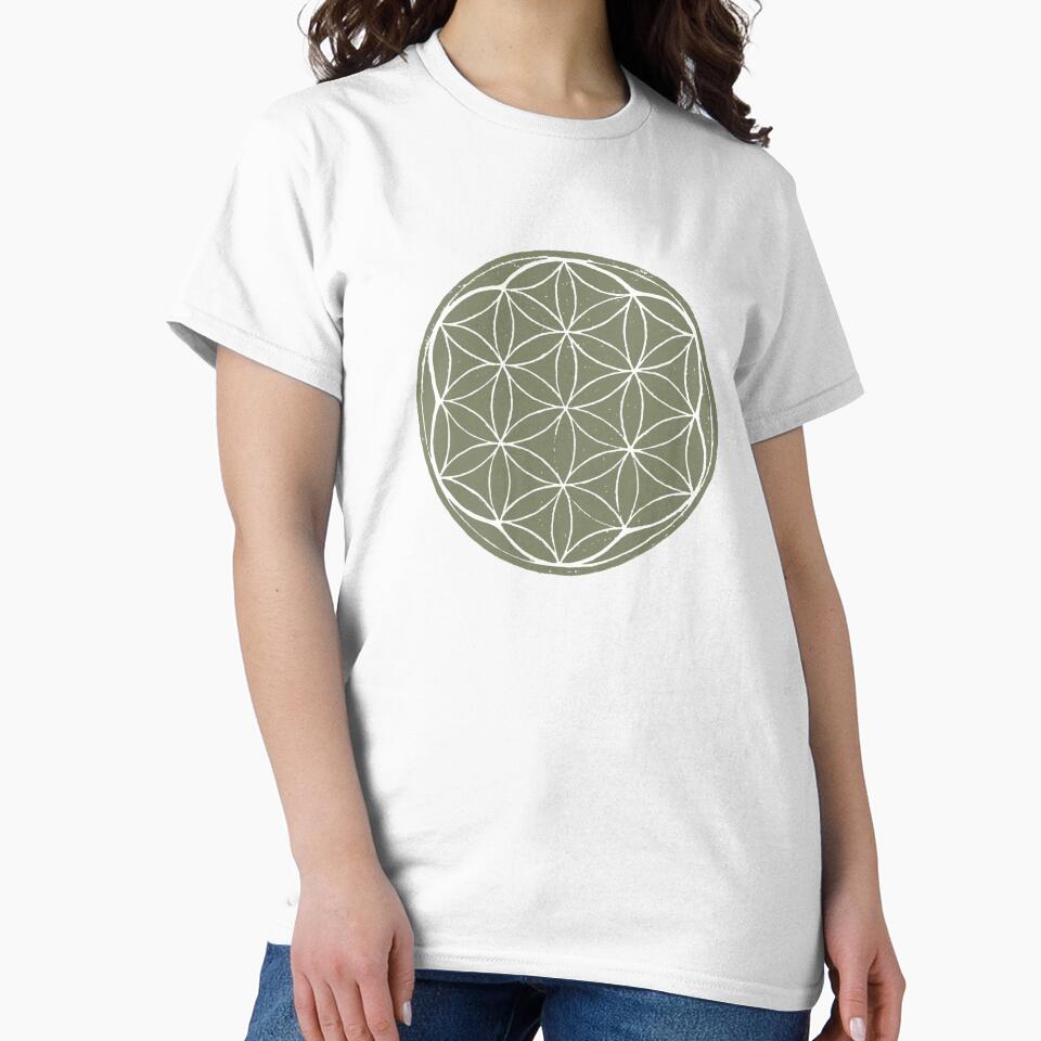Flower of Life Linocut - Sage + Snow by Irene Estelle