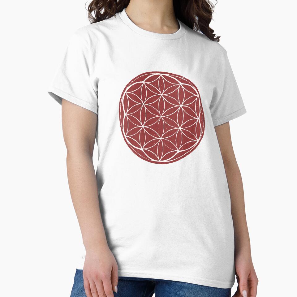 Flower of Life Linocut - Ruby + Snow by Irene Estelle