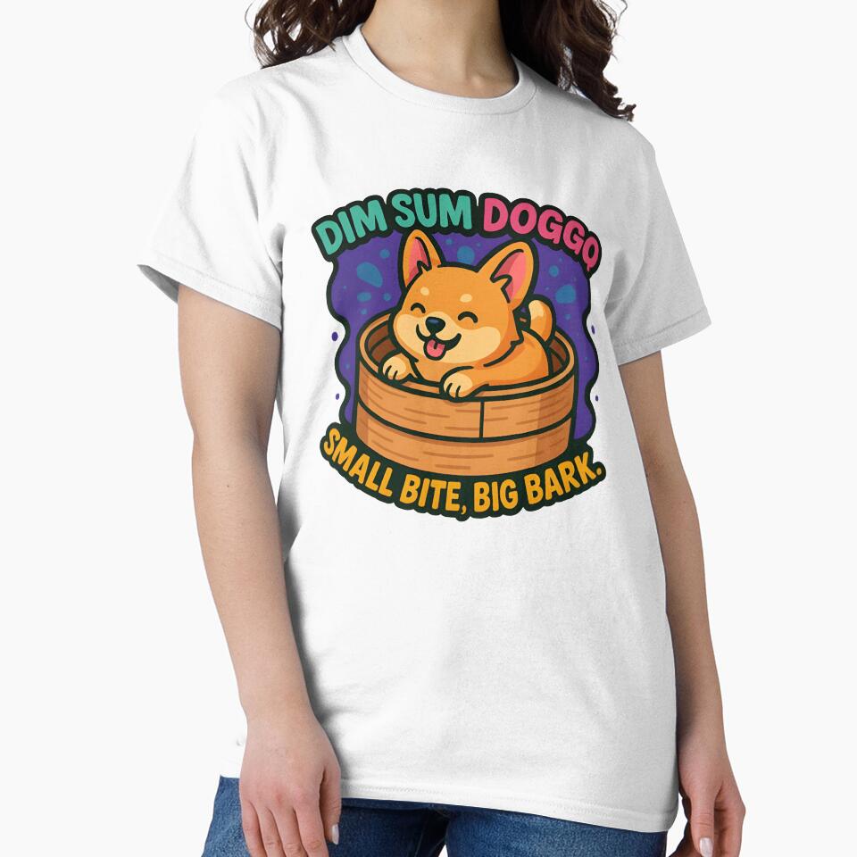 Dim Sum Doggo - Kawaii Corgi in Bamboo Steamer | Funny Food Pun Shirt by Snackwear Apparel