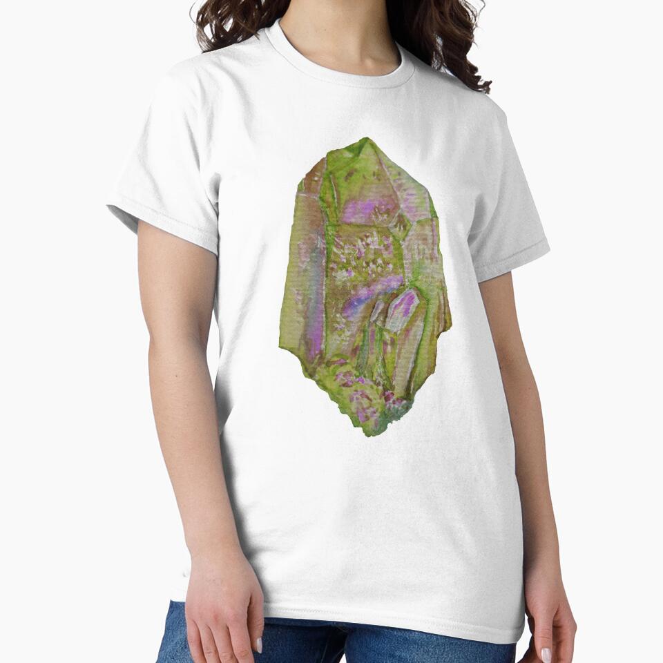 Green Quartz Crystal painting.  Watercolour healing crystal by Goldstarwork