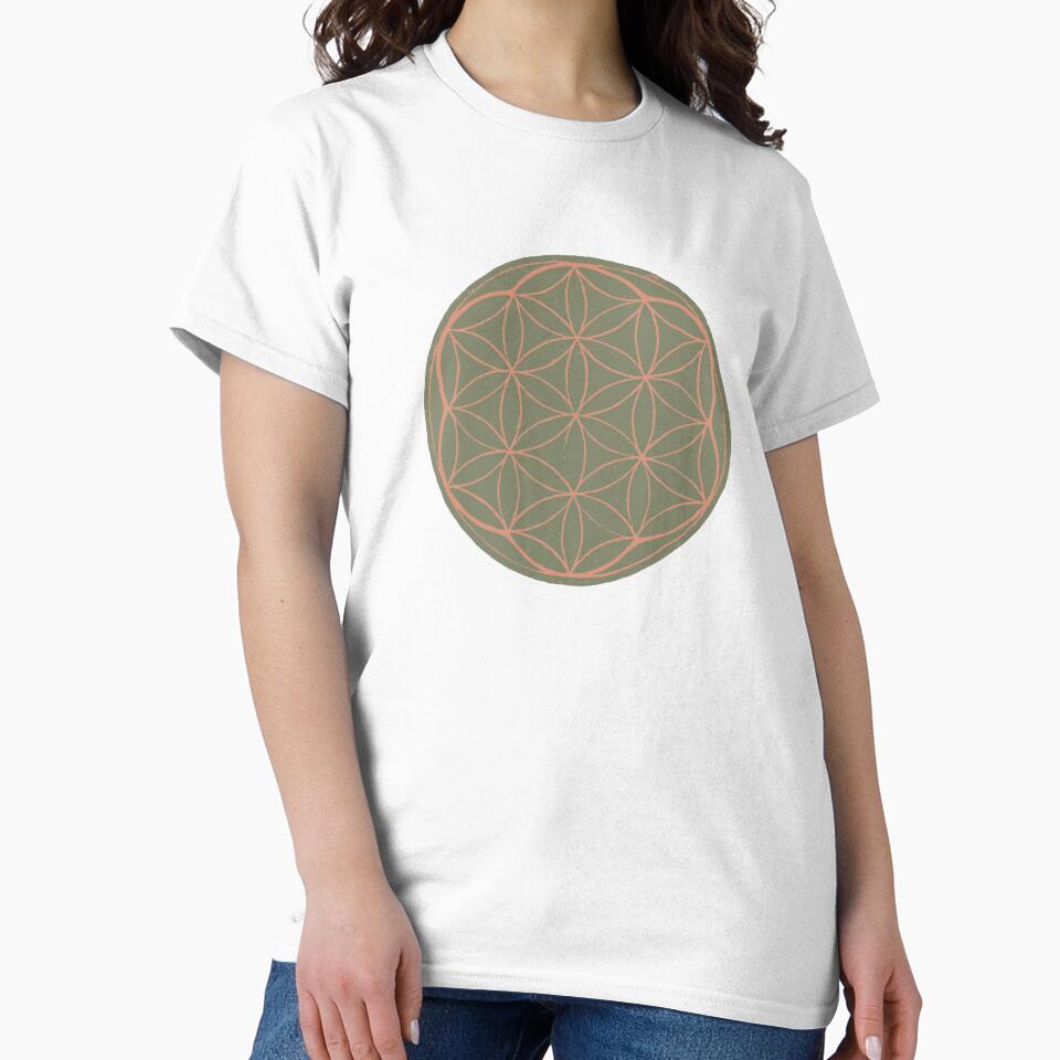 Flower of Life Linocut - Sage + Coral by Irene Estelle