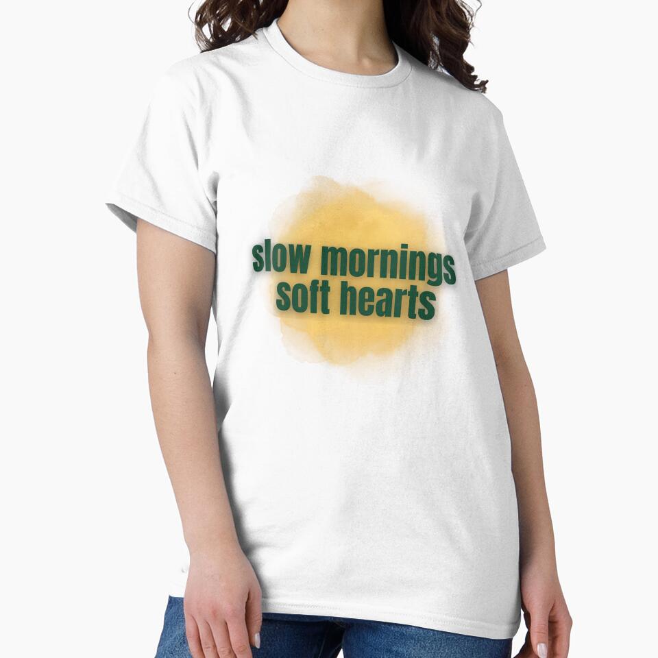 Slow Mornings Soft Hearts – Gentle Cozy Aesthetic Typography Design by CosmicQuietStudio