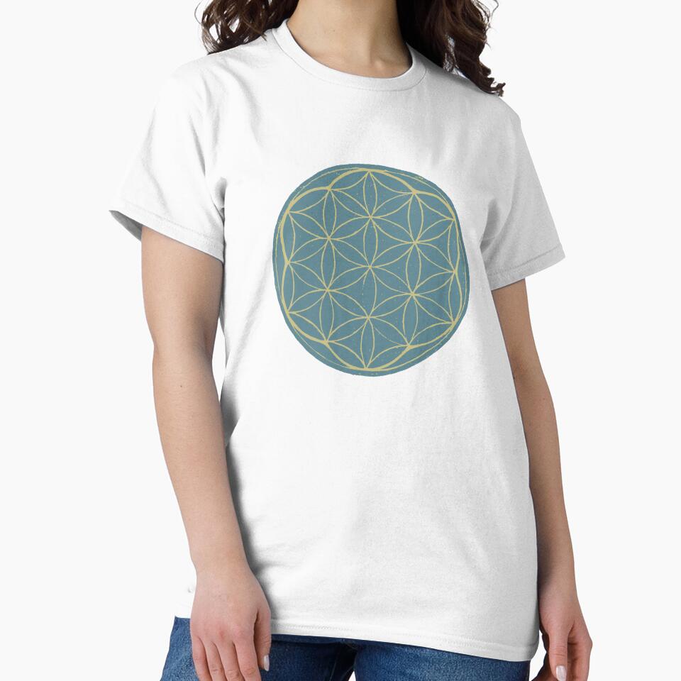 Flower of Life Linocut - Peacock + Gold by Irene Estelle