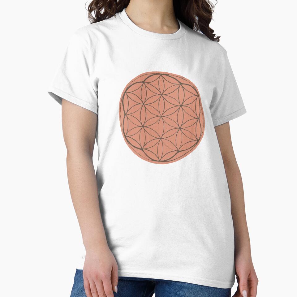 Flower of Life Linocut - Coral + Earth by Irene Estelle