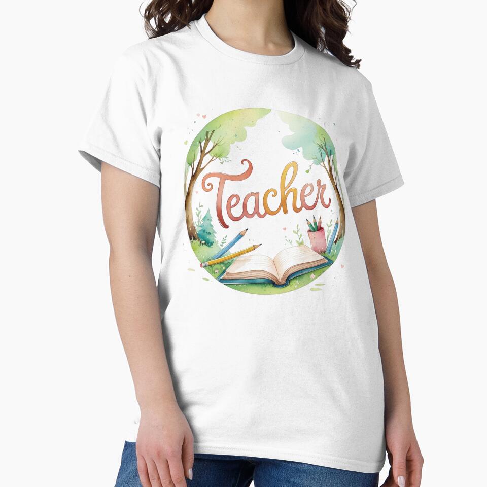 Watercolor Forest Teacher Shirt – Nature-Inspired Design by Iron5Originals