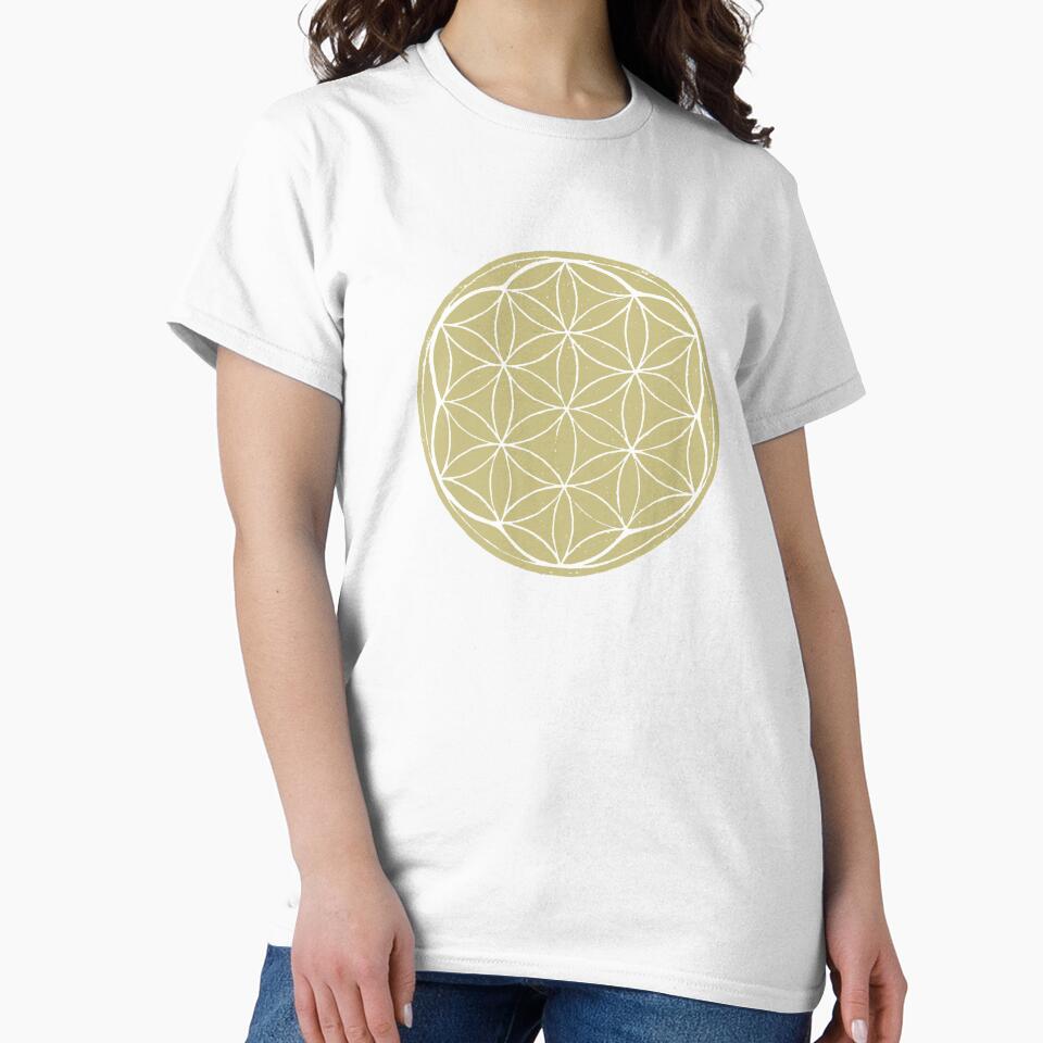Flower of Life Linocut - Gold + Snow by Irene Estelle