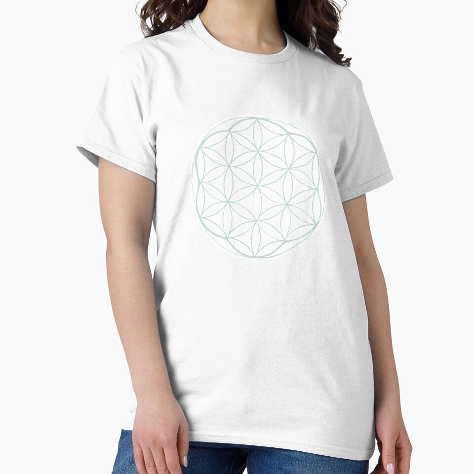 Flower of Life Linocut - Snow + Mint by Irene Estelle