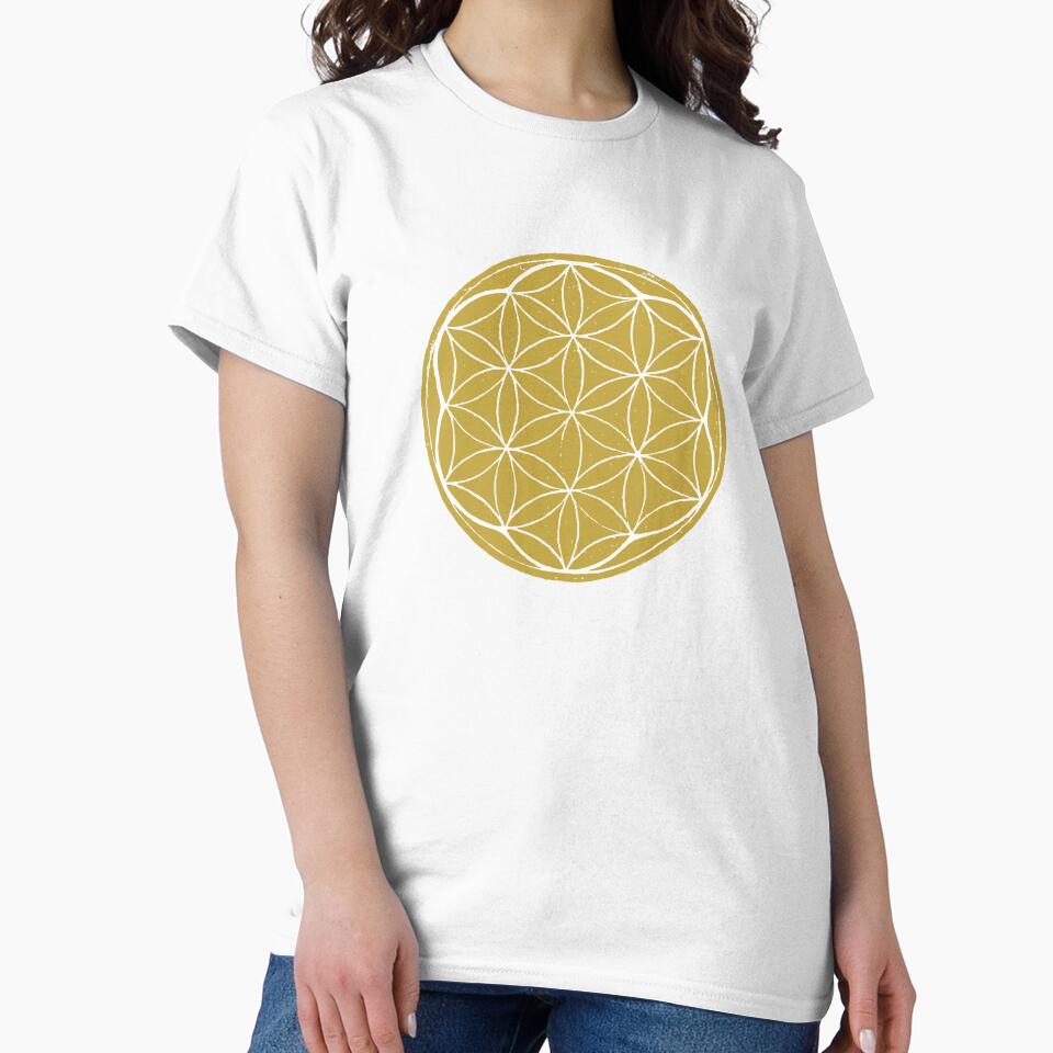 Flower of Life Linocut - Saffron + Snow by Irene Estelle