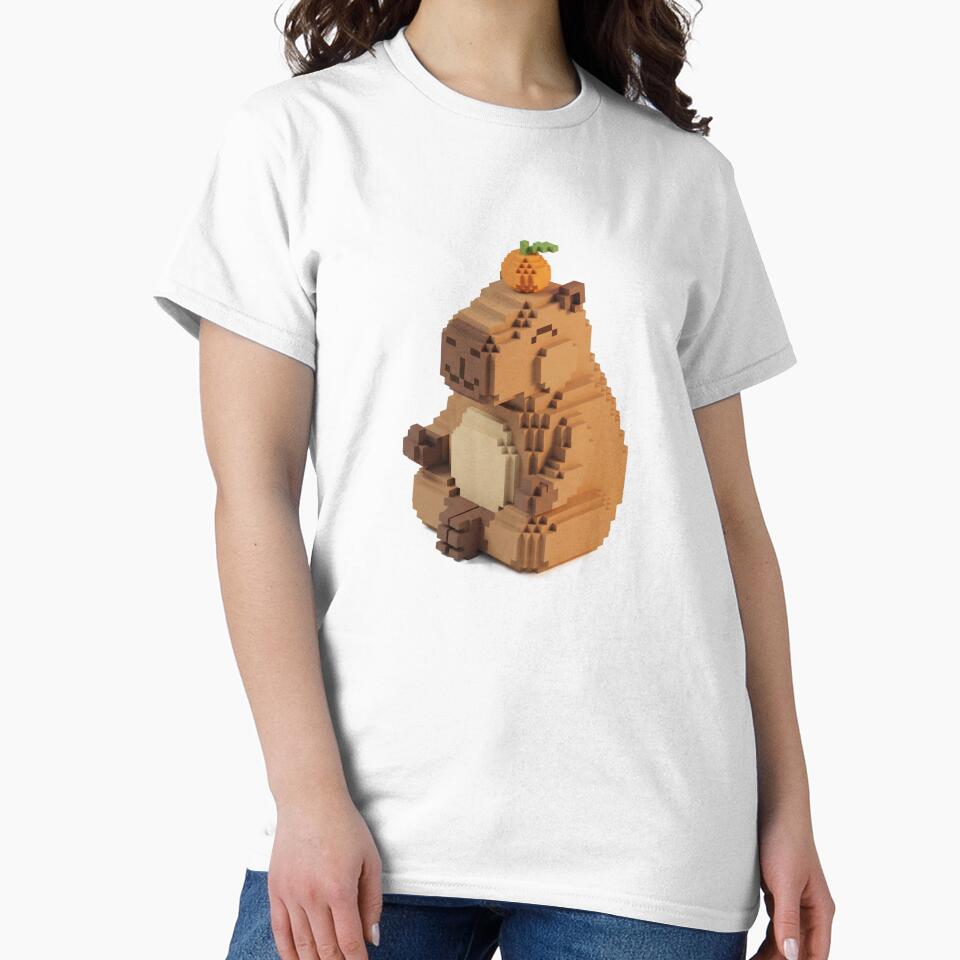 Zen Capybara in Onsen with Tangerine - Cute Voxel Art Sticker by PikyShop
