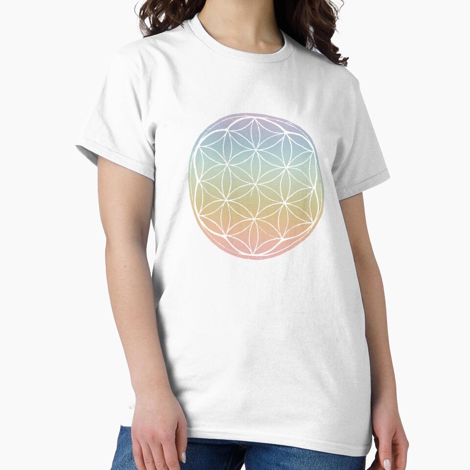 Flower of Life Linocut - Rainbow Sorbet + Snow by Irene Estelle