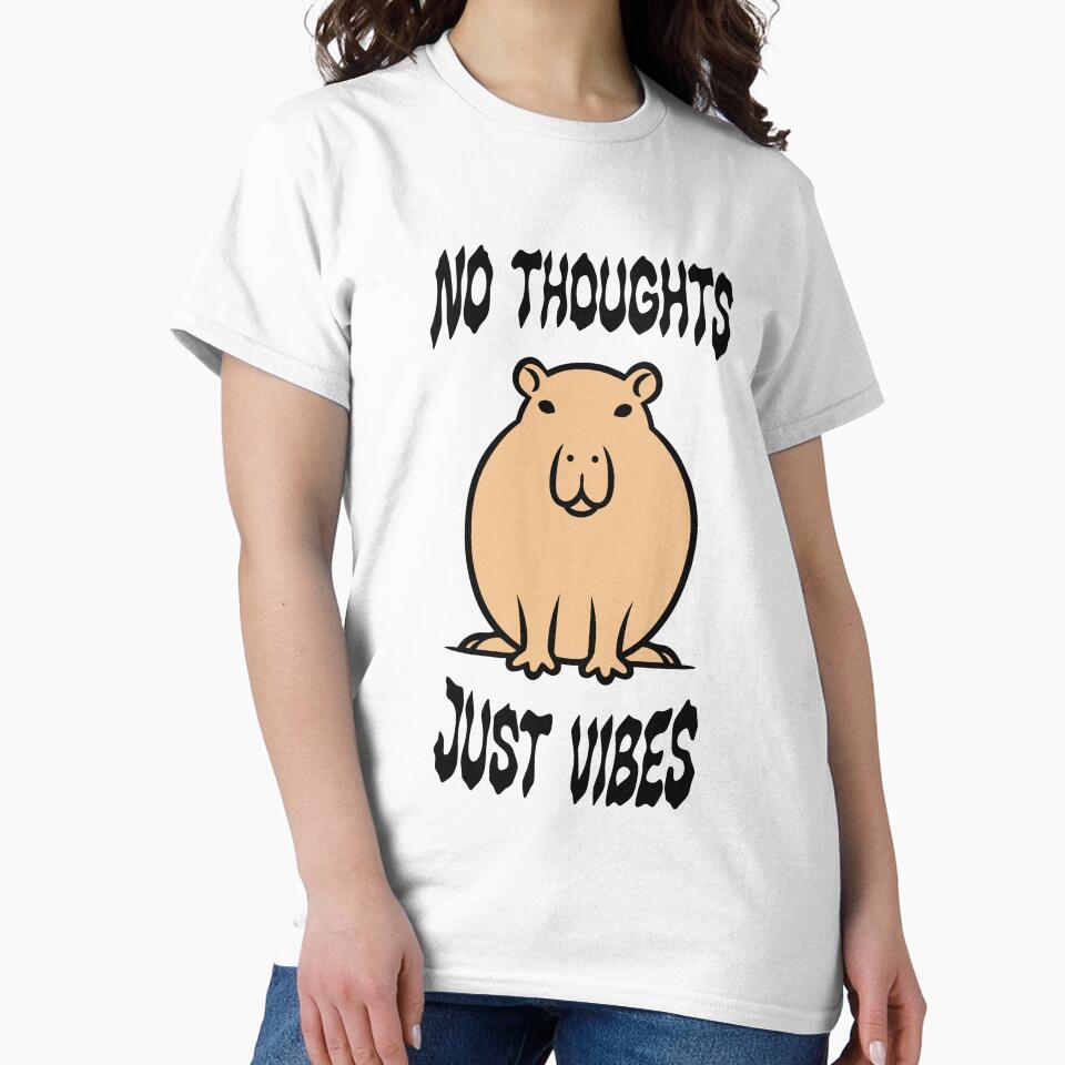 No Thoughts Just Vibes Funny Capybara Graphic by VibeVaultWear