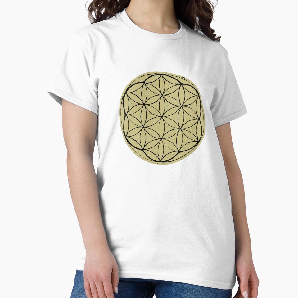 Flower of Life Linocut - Gold + Coal by Irene Estelle