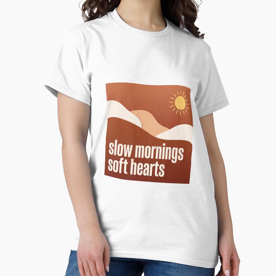 Slow Mornings Soft Hearts – Warm Minimalist Spiritual Typography Design by CosmicQuietStudio