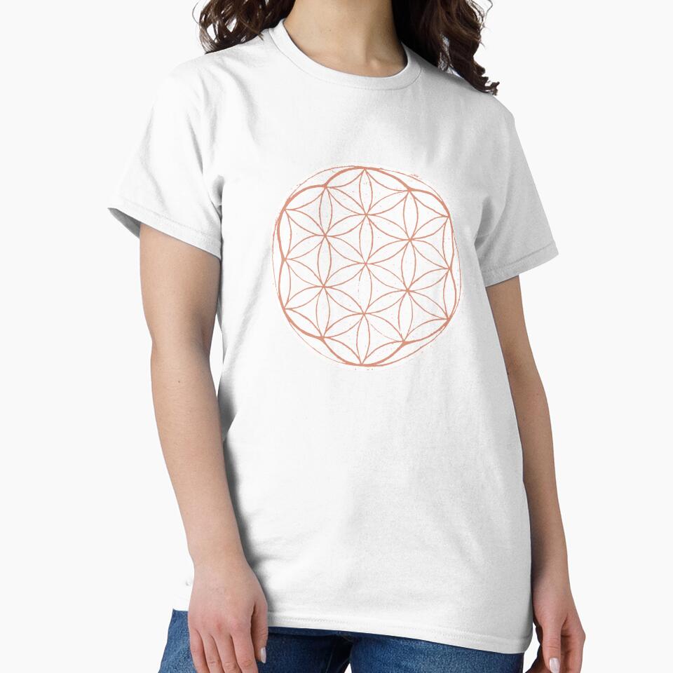 Flower of Life Linocut - Snow + Coral by Irene Estelle