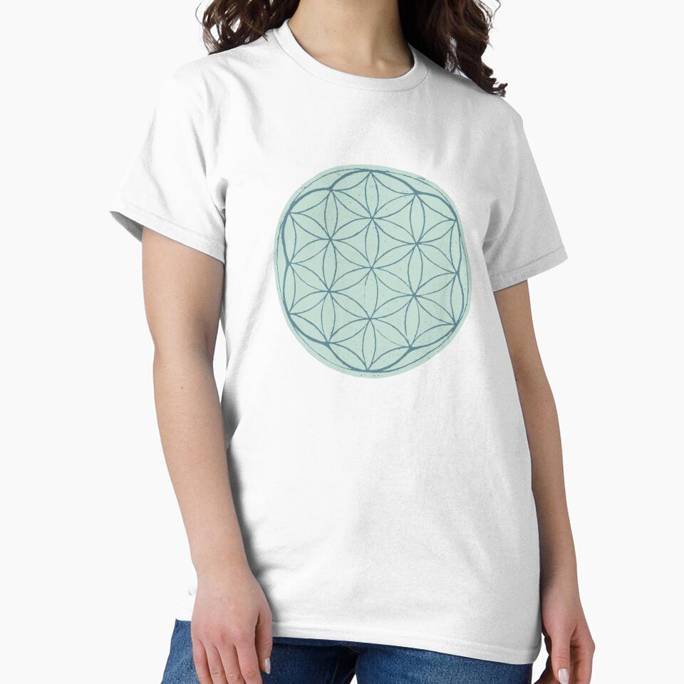 Flower of Life Linocut - Mint + Peacock by Irene Estelle