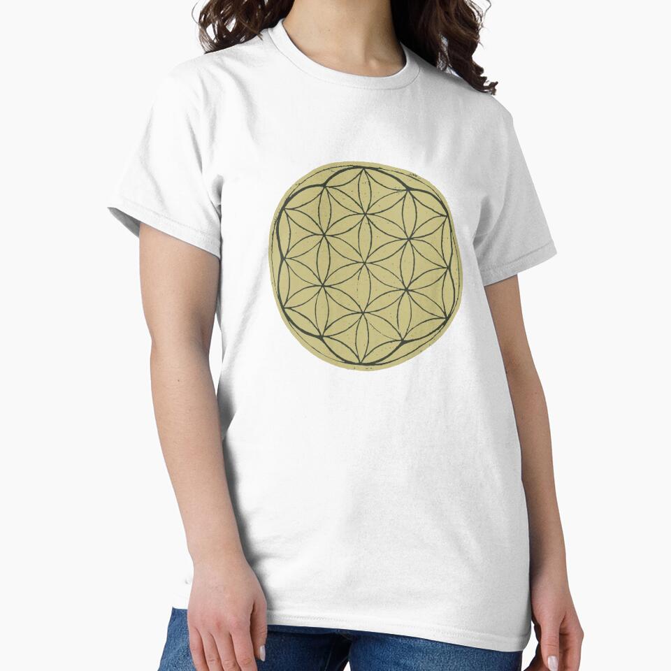 Flower of Life Linocut - Gold + Pine by Irene Estelle