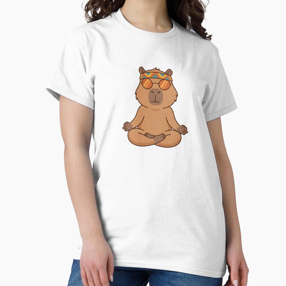 Zen Hippie Capybara Meditating Retro Style by MarCinu Art