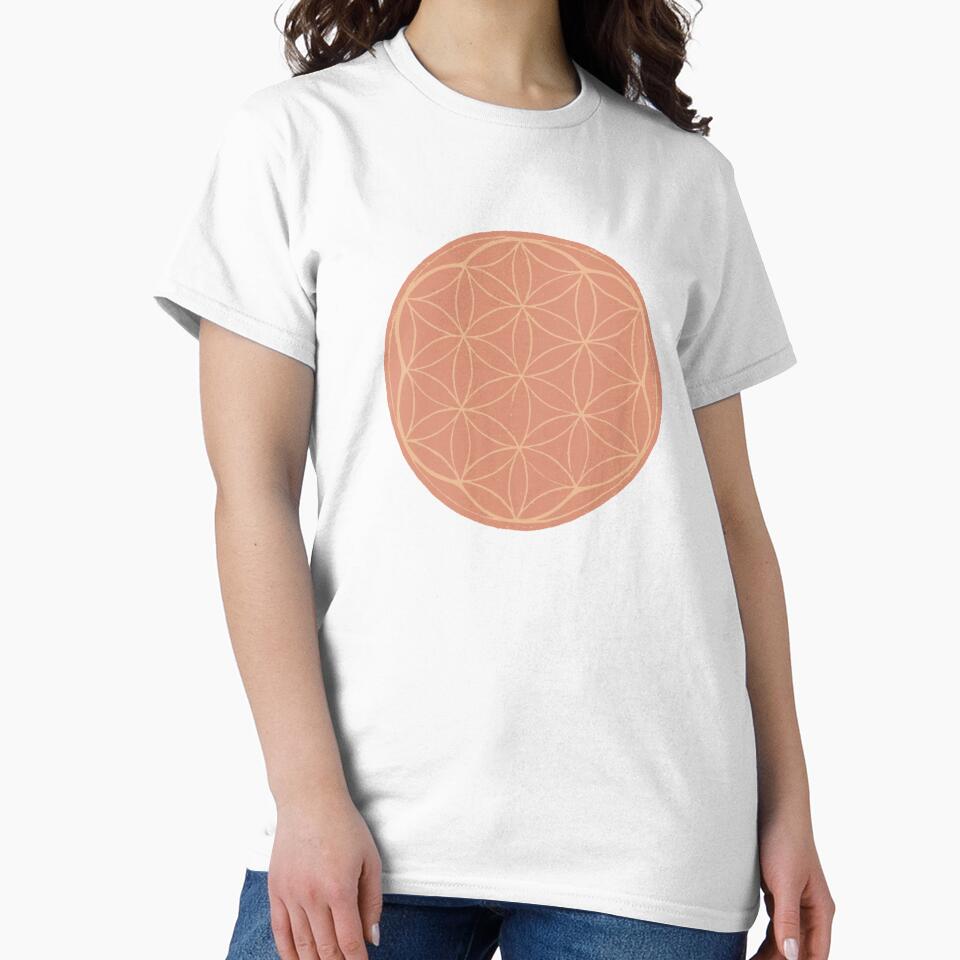 Flower of Life Linocut - Coral + Melon by Irene Estelle