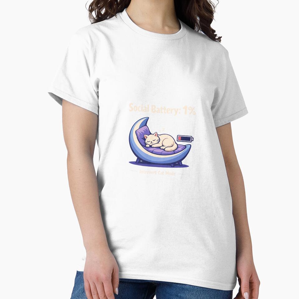 Social Battery 1% – Introvert Cat Mode Funny Sleeping Cat T-Shirt by Cozy Cat Collective