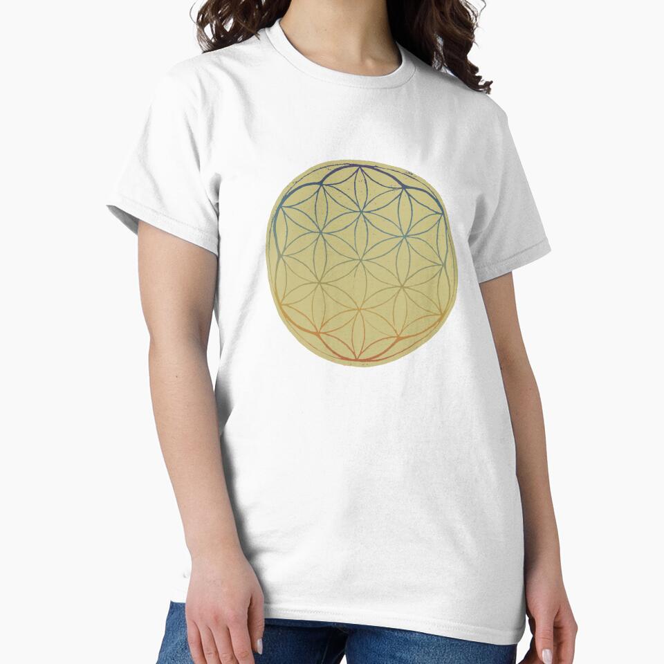 Flower of Life Linocut - Gold + Rainbow Sunset by Irene Estelle