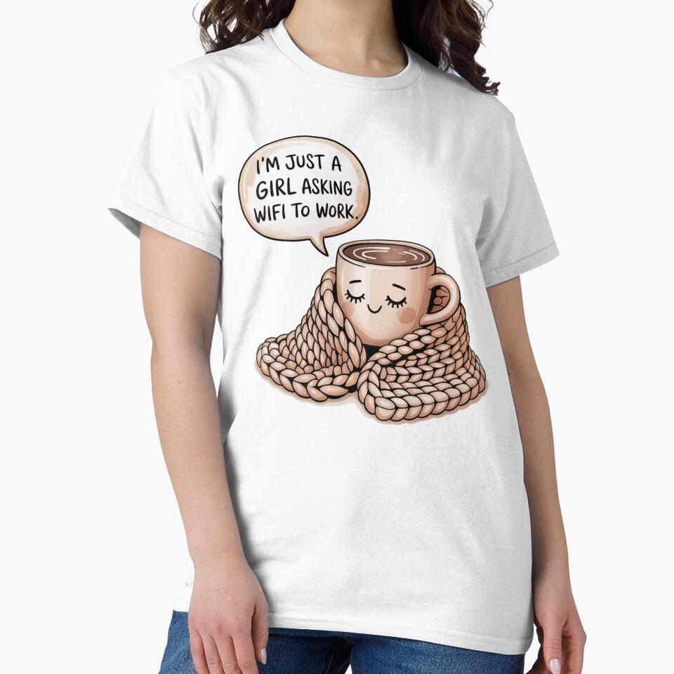 I’m Just a Girl Asking WiFi to Work – Cozy Coffee Aesthetic Sticker by QuietMoodStudio