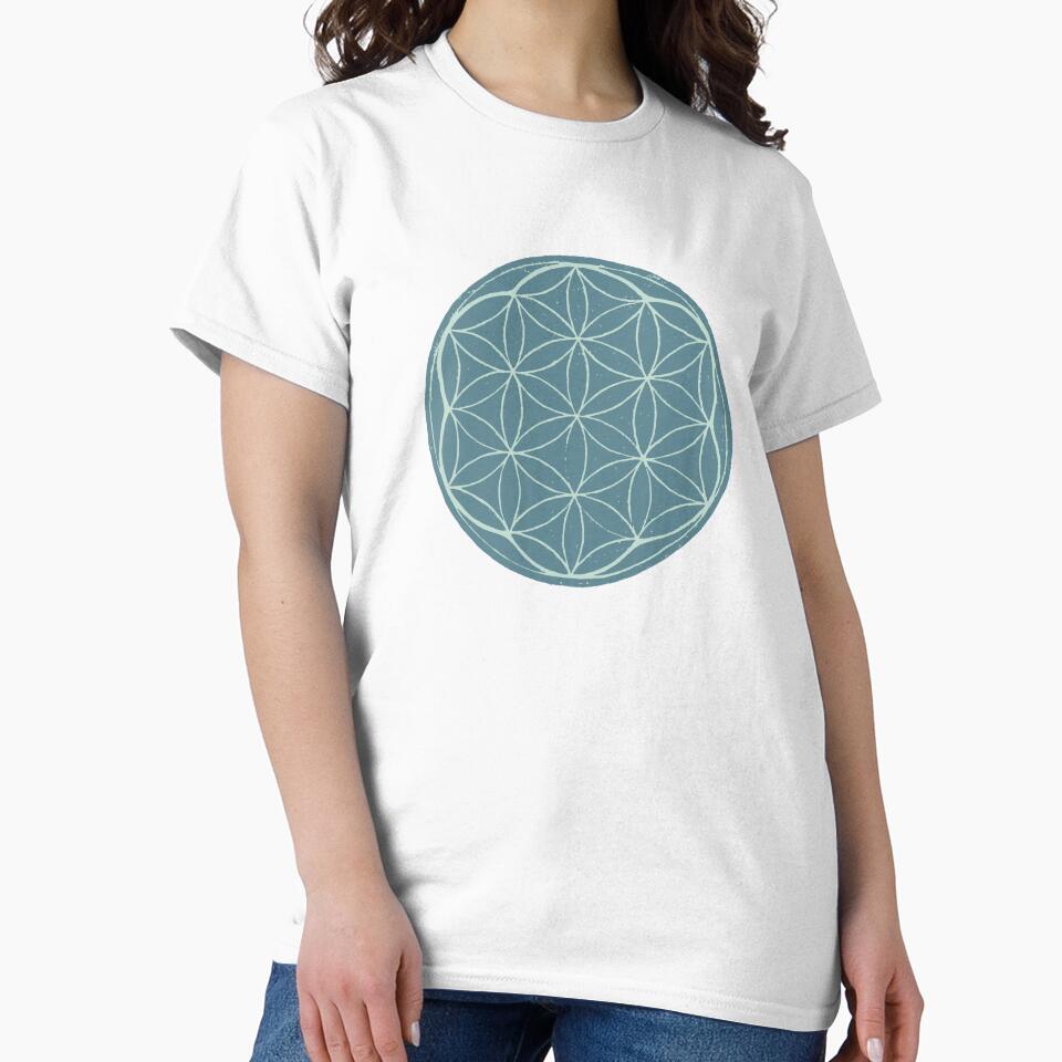 Flower of Life Linocut - Peacock + Mint by Irene Estelle