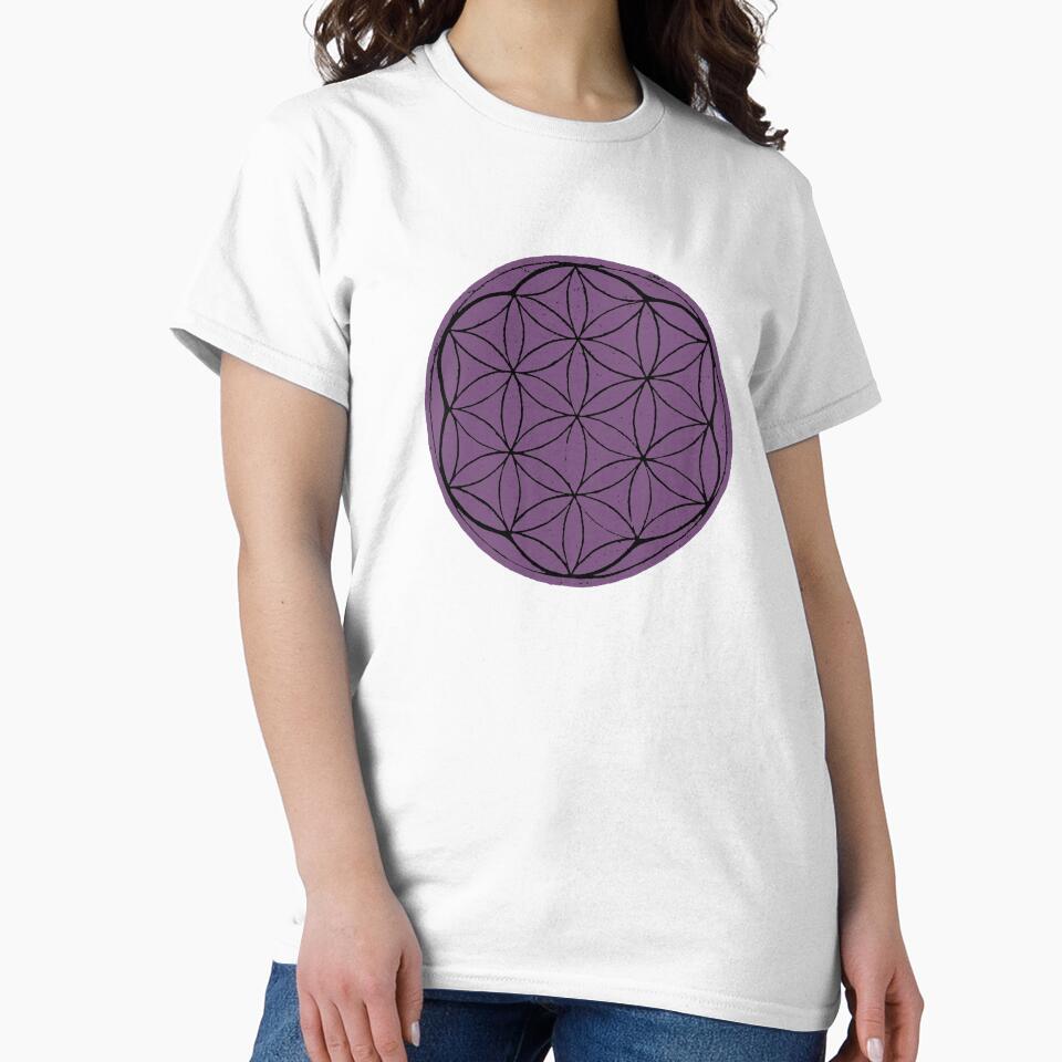 Flower of Life Linocut - Plum + Coal by Irene Estelle