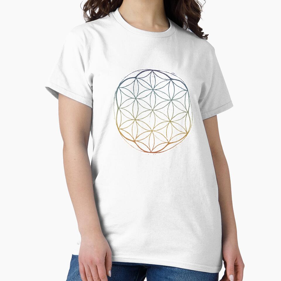 Flower of Life Linocut - Snow + Rainbow Sunset by Irene Estelle