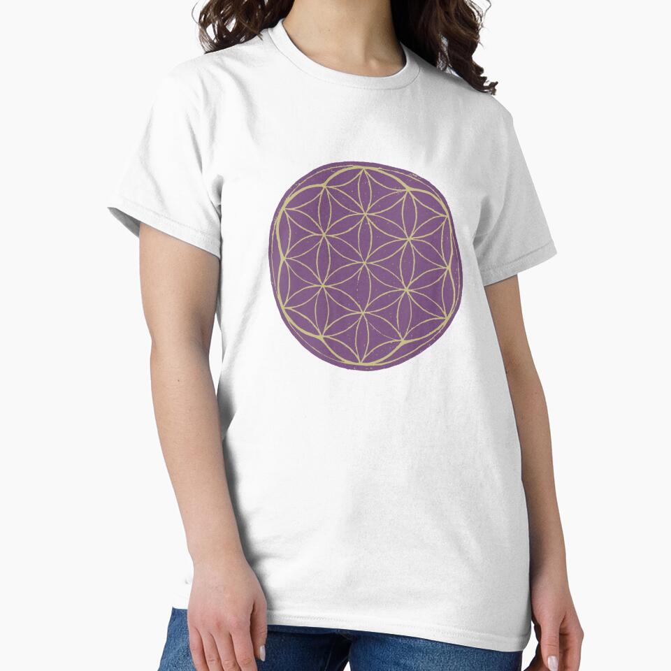 Flower of Life Linocut - Plum + Gold by Irene Estelle