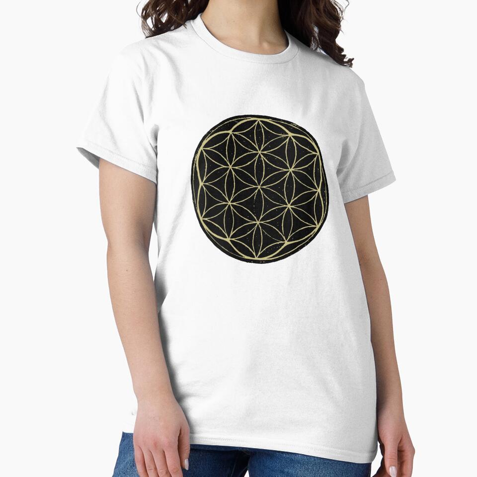 Flower of Life Linocut - Coal + Gold by Irene Estelle