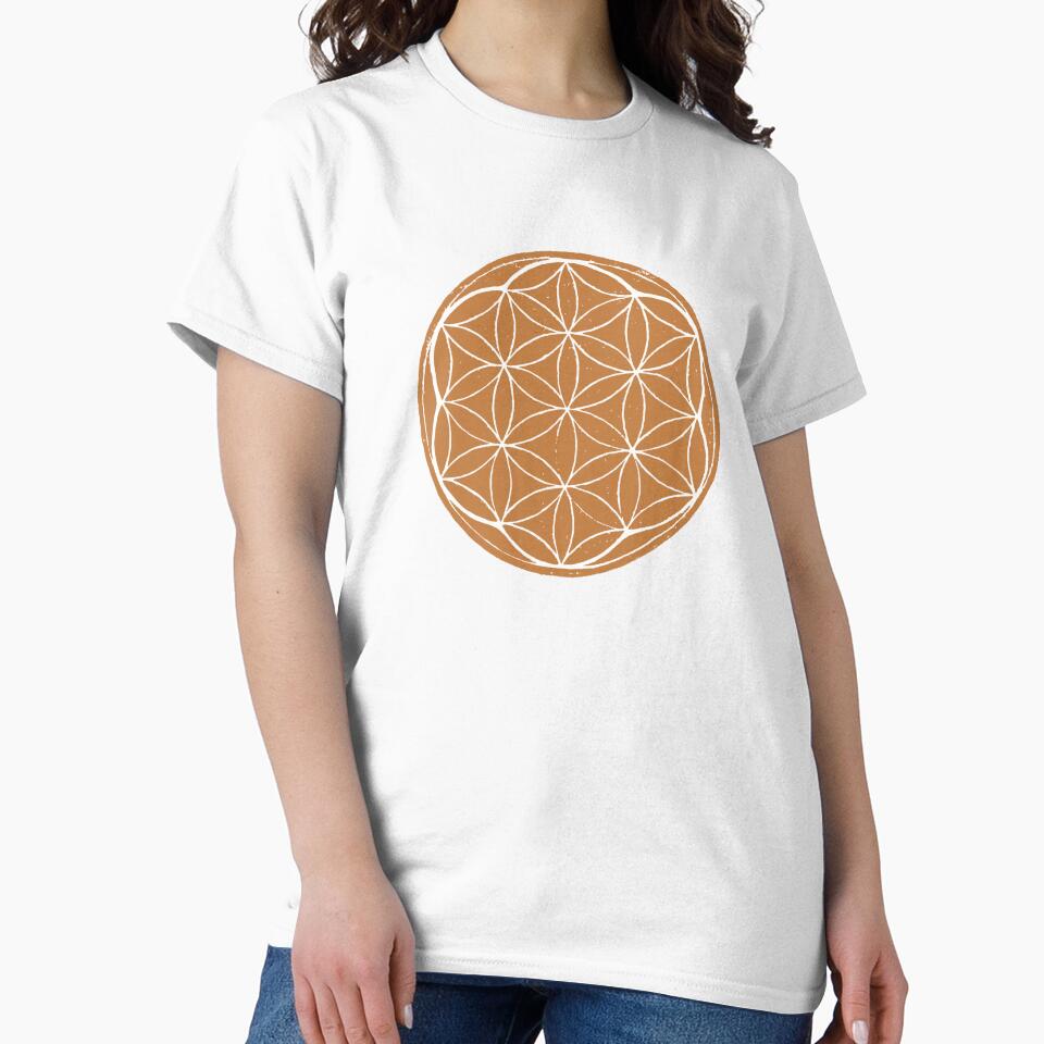 Flower of Life Linocut - Rust + Snow by Irene Estelle