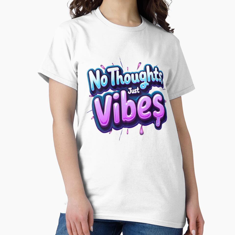 No Thoughts Just Vibes – Neon Bubble Glossy Typography Art by WakeUpYourBrain