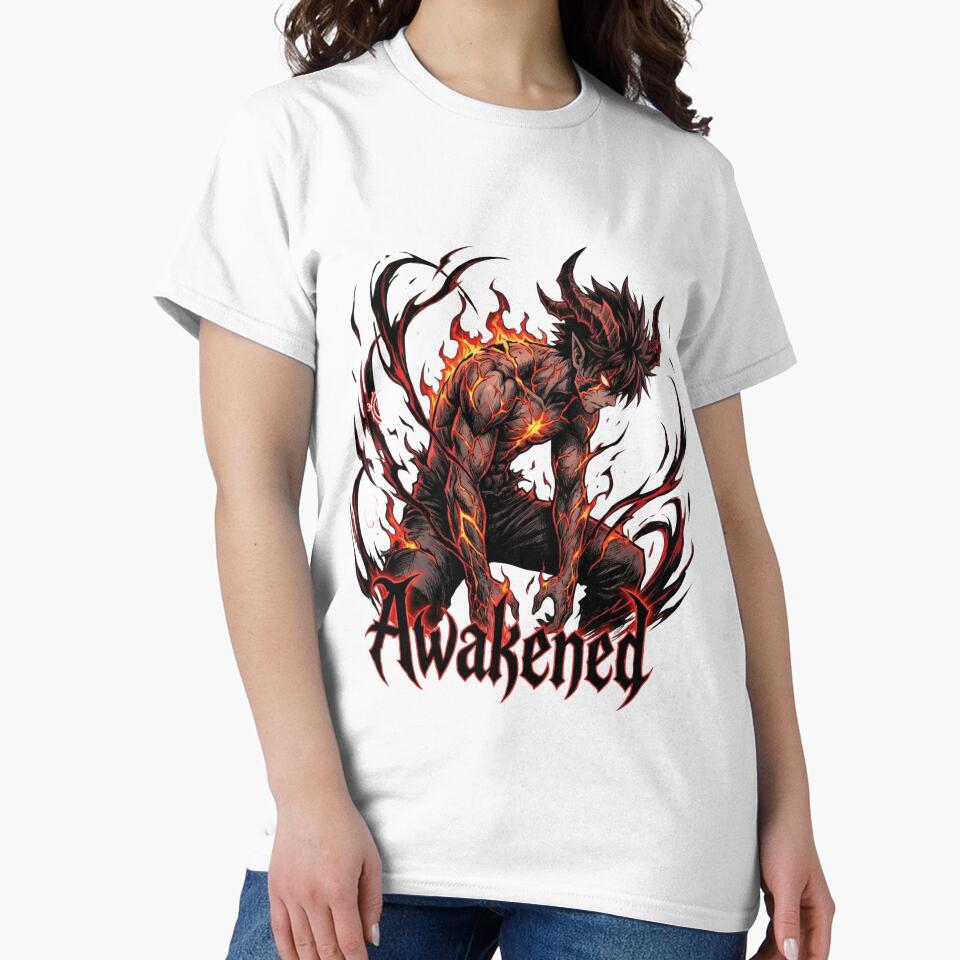 Awakened Fire Demon Warrior – Dark Anime Flame Art Illustration by District Threads